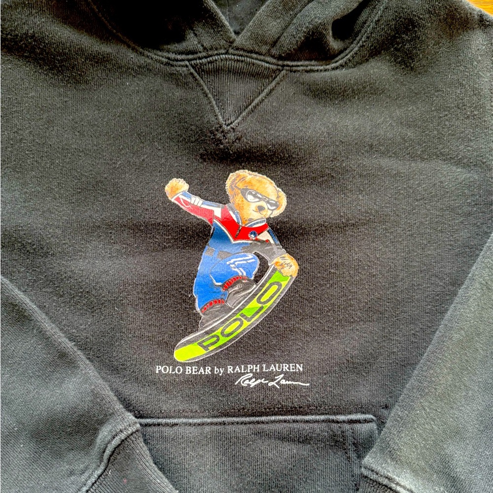 Ralph Lauren Polo Bear boys black hooded ski sweatshirt, size 6 - Picture 4 of 5